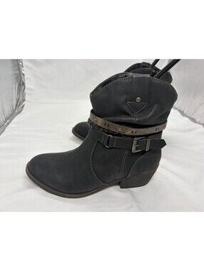 Jellypop Loraine Bootie Womens 8 Black Strappy Studded Western Ankle Boot